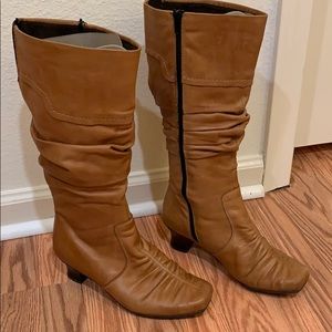 Rieker Tan Leather Heel Zipper Boots, Size 38